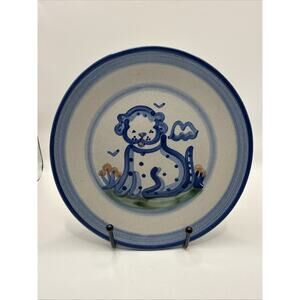 Vtg MA Hadley Pottery 7 3/4” Plate - Country/Folk Art DOG/PUPPY Pattern